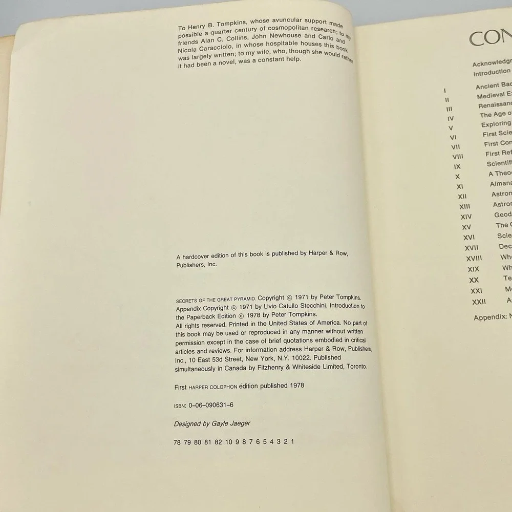 Secrets of the Great Pyramid Peter Tompkins 1978 1st‎ Colophon PB Edition